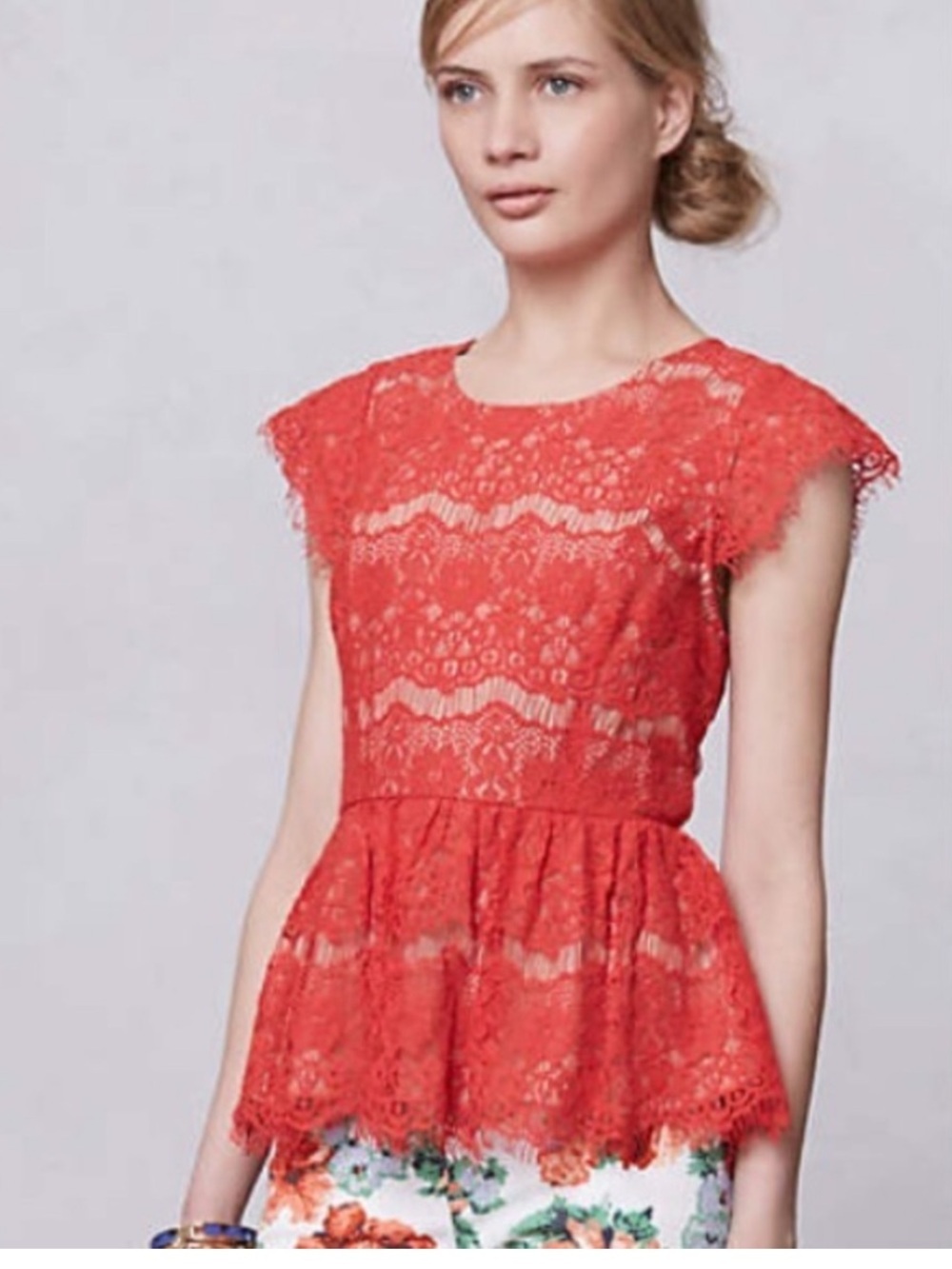 Anthropologie Maeve Katrina Red Lace Peplum Blouse